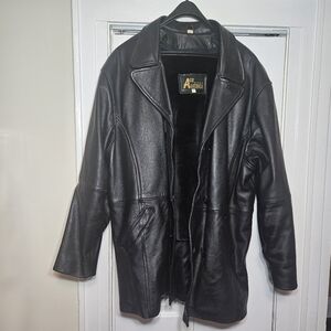 Vintage Men Double Breasted Leather Black Jacket - XXL